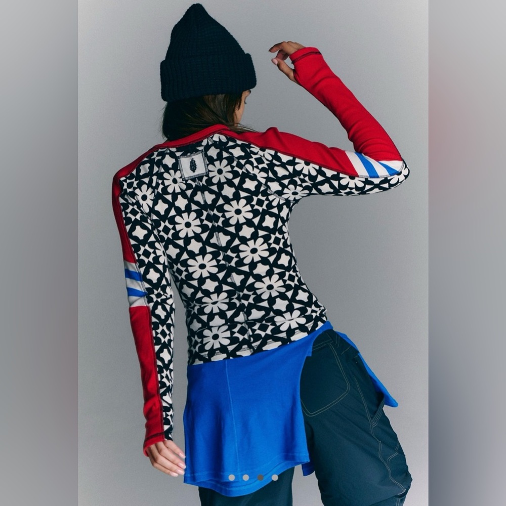 Free People Movement Kick Off Printed Henley in Aspen Onxy Combo